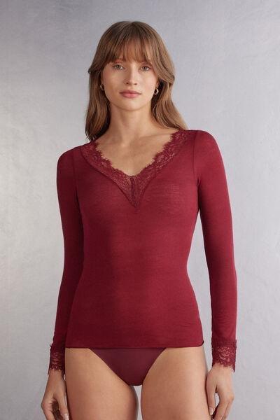 Red Ultralight Long Lace Shirt, 5601_770J, large image number 1