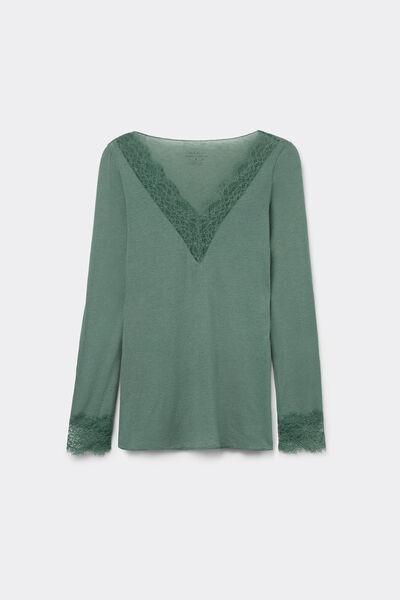 Green Modal Cashmere Ultralight Long Lace Shirt, 5601_941J, large image number 7