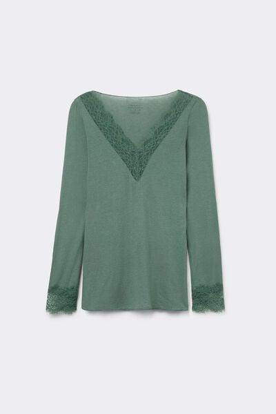Green Modal Cashmere Ultralight Long Lace Shirt, 5601_941J, large image number 8