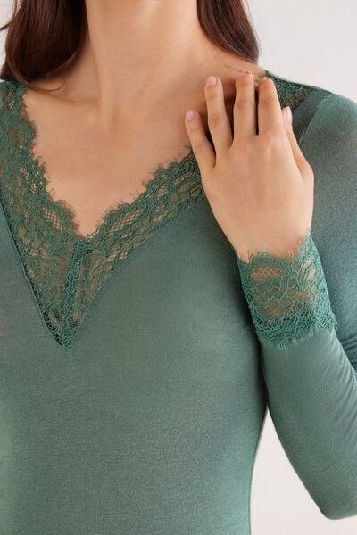 Green Modal Cashmere Ultralight Long Lace Shirt, 5601_941J, large image number 11