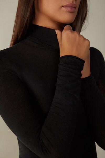 Black Modal Cashmere Ultralight High-Neck Top, , large image number 1
