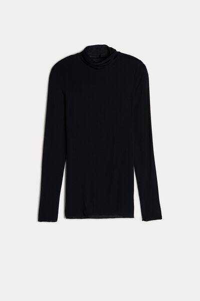 Black Modal Cashmere Ultralight High-Neck Top, , large image number 2