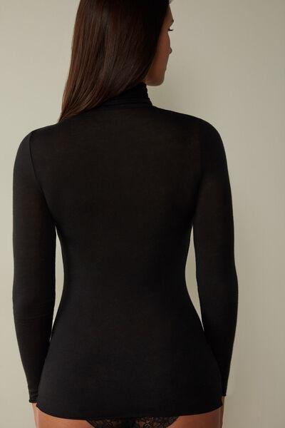 Black Modal Cashmere Ultralight High-Neck Top, , large image number 3