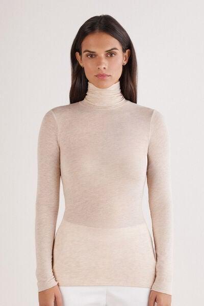 Beige Modal Cashmere Ultralight High-Neck Top, 5601_036K, medium