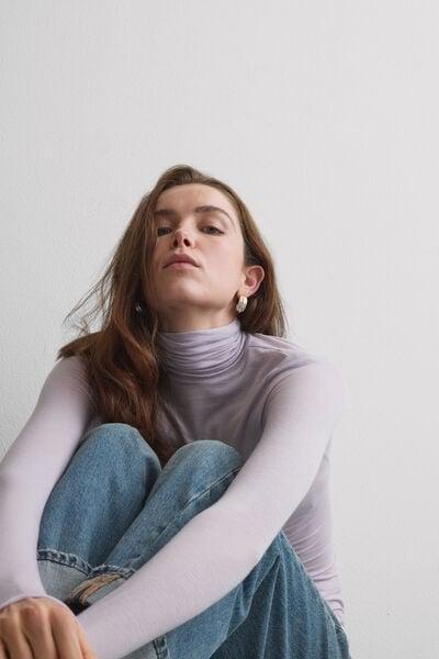 Lilac Modal Cashmere Ultralight High-Neck Top, 5601_056K, large image number 0