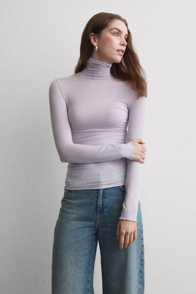 Lilac Modal Cashmere Ultralight High-Neck Top, 5601_056K, large image number 1