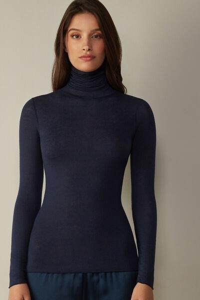 Blue Modal Cashmere Ultralight High-Neck Top, , large image number 0