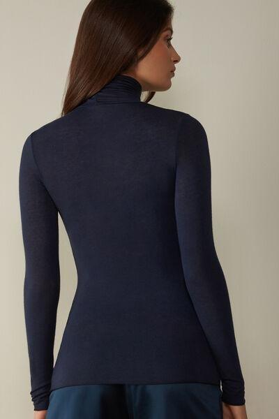 Blue Modal Cashmere Ultralight High-Neck Top, , large image number 3