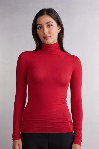 Red Modal Cashmere Ultralight High-Neck Top, Red, large image number 0