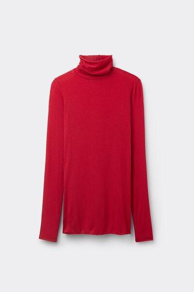 Red Modal Cashmere Ultralight High-Neck Top, Red, medium