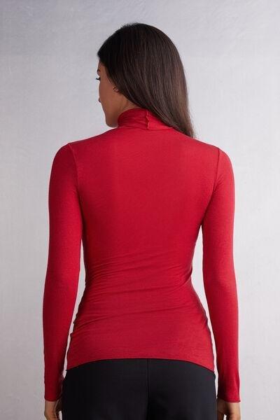 Red Modal Cashmere Ultralight High-Neck Top, Red, large image number 3