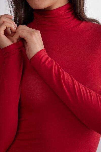 Red Modal Cashmere Ultralight High-Neck Top, Red, large image number 5