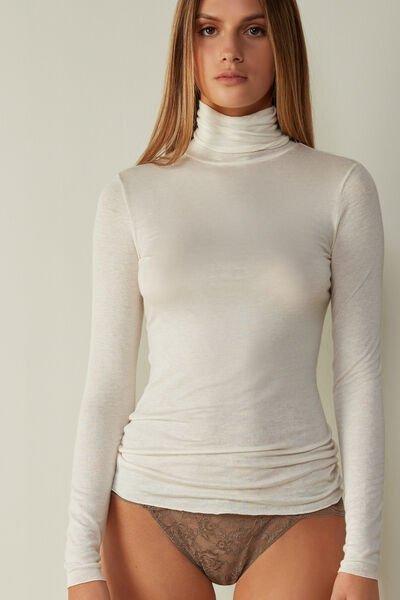 White  Modal Cashmere Ultralight High-Neck Top, , large image number 0
