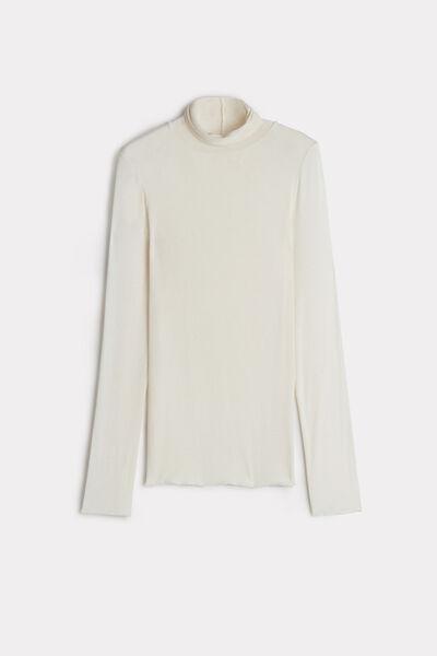 White  Modal Cashmere Ultralight High-Neck Top, , large image number 2