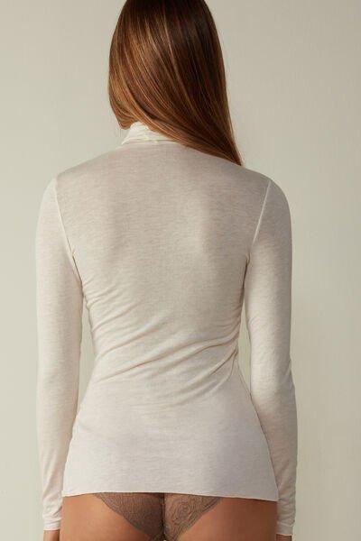 White  Modal Cashmere Ultralight High-Neck Top, , large image number 3