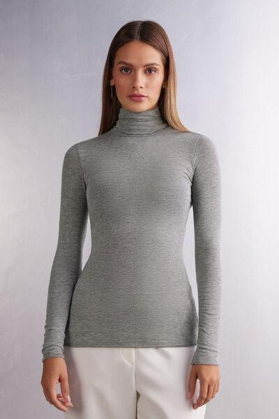 Grey Modal Cashmere Ultralight High-Neck Top, , large image number 0