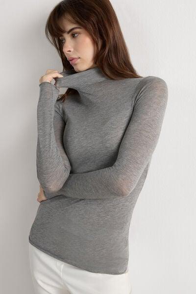 Grey Ultralight Long Sleeve Cashmere Top, 5601_456J, medium