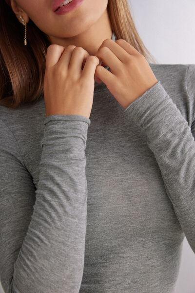 Grey Modal Cashmere Ultralight High-Neck Top, , large image number 1