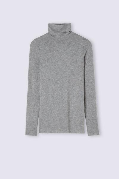 Grey Modal Cashmere Ultralight High-Neck Top, , large image number 2
