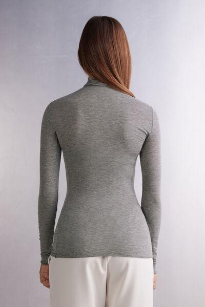 Grey Modal Cashmere Ultralight High-Neck Top, , large image number 3