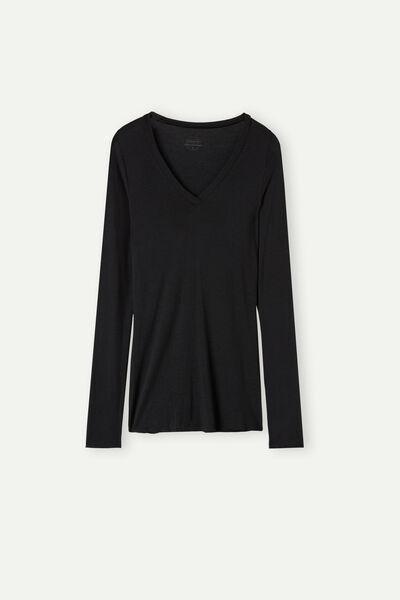 Black Long-Sleeved V-Neck Top, , large image number 2