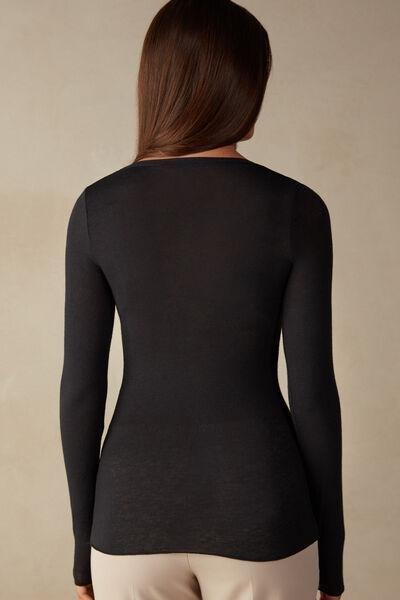 Black Long-Sleeved V-Neck Top, , large image number 3