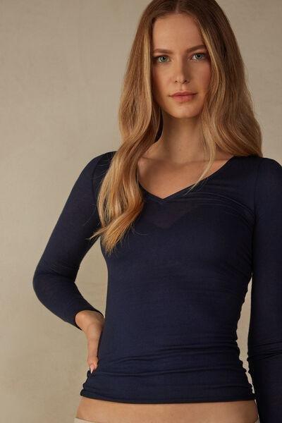 Navy Long-Sleeved V-Neck Top, , large image number 0