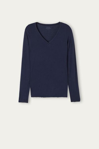 Navy Long-Sleeved V-Neck Top, , large image number 4