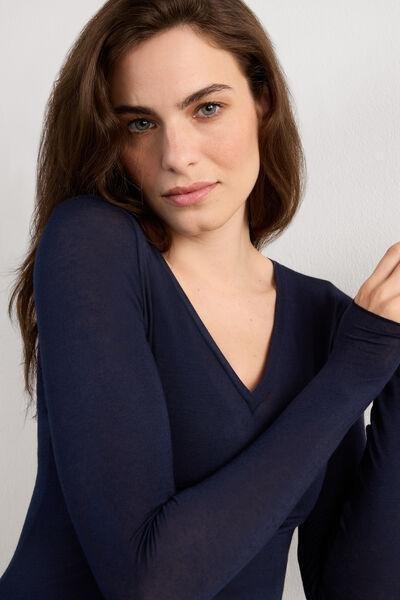 Navy Long-Sleeved V-Neck Top, Intense Blue, large image number 9