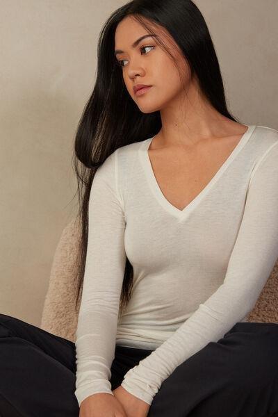 White Long-Sleeved V-Neck Top, , large image number 1