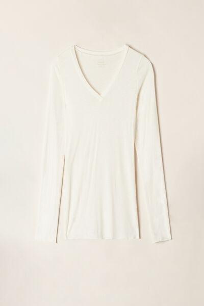 White Long-Sleeved V-Neck Top, , large image number 2
