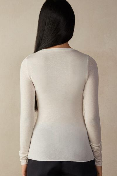 White Long-Sleeved V-Neck Top, , large image number 3
