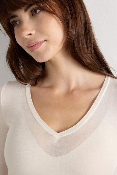 White Long-Sleeved V-Neck Top, Vanilla, large image number 6