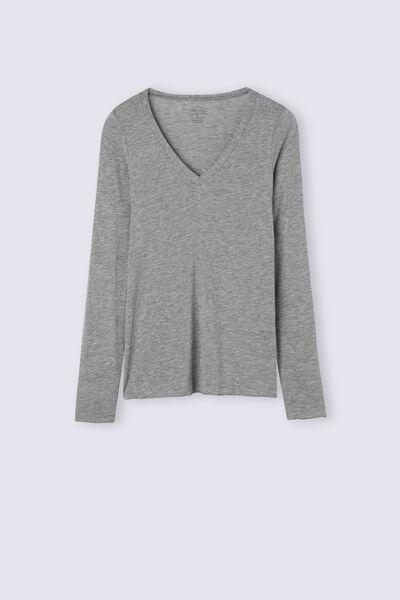 Grey V-Neck Shirt Made Of Modal Ultralight With Cashmere, , large image number 2