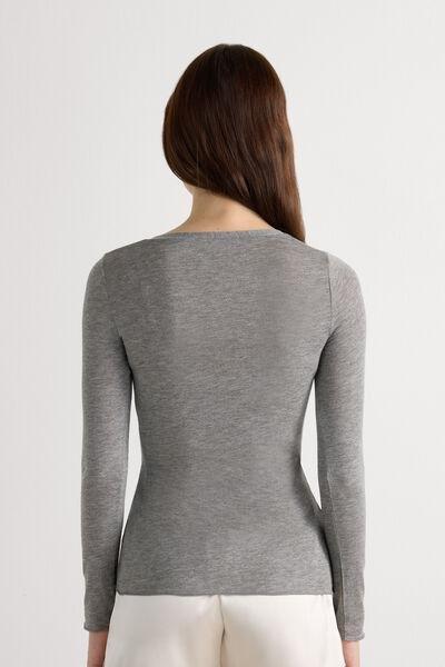 Grey V-Neck Long Sleeve Cashmere Shirt, 5601_456J, medium