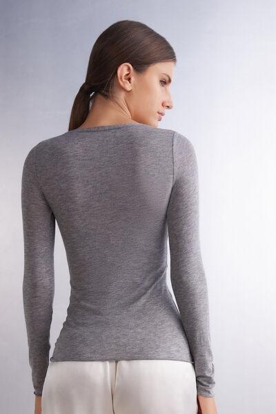 Grey V-Neck Shirt Made Of Modal Ultralight With Cashmere, , large image number 3