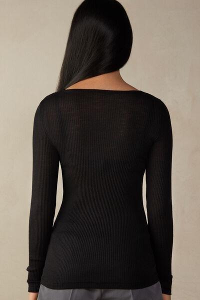 Black Ribbed Long-Sleeved Sweater, , large image number 2