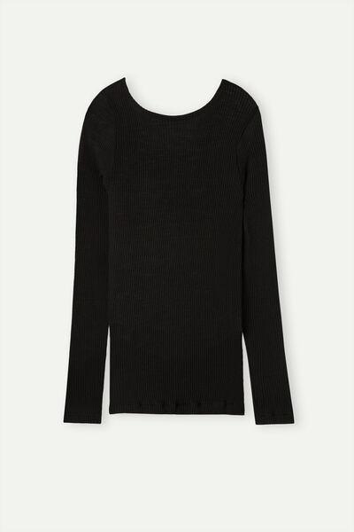 Black Ribbed Long-Sleeved Sweater, , large image number 4