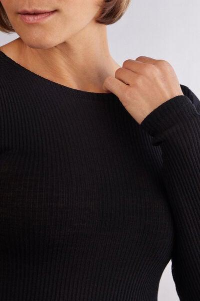 Black Ribbed Long-Sleeved Sweater, Black, large image number 6