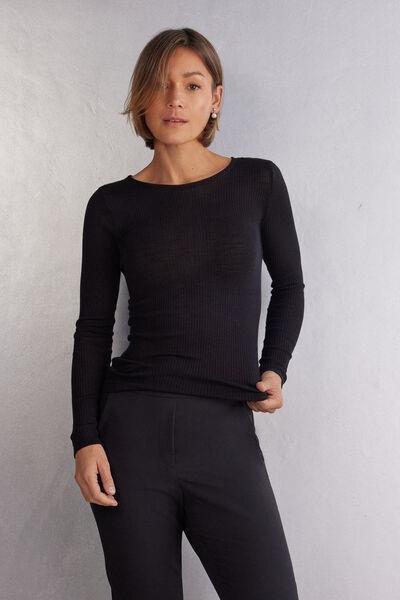Black Ribbed Long-Sleeved Sweater, Black, large image number 7