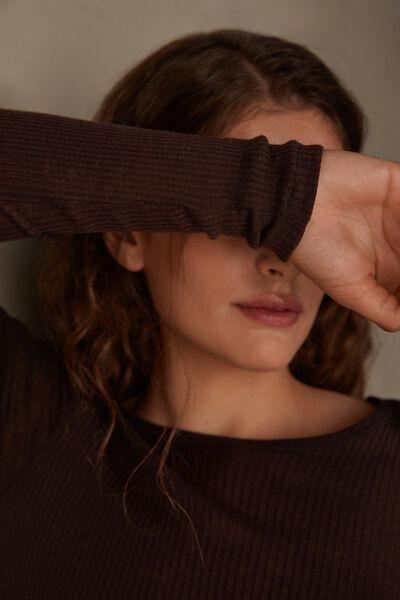 BROWN Silk Long-Sleeved Crew-Neck Max Top, No Colour, large image number 1