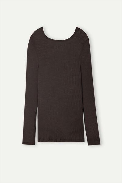 BROWN Silk Long-Sleeved Crew-Neck Max Top, No Colour, large image number 2