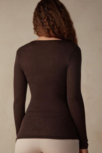 BROWN Silk Long-Sleeved Crew-Neck Max Top, No Colour, large image number 3