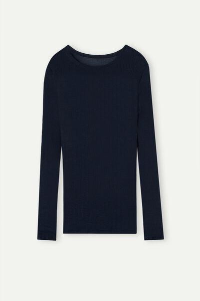 Blue Ribbed Long-Sleeved Sweater, , large image number 2