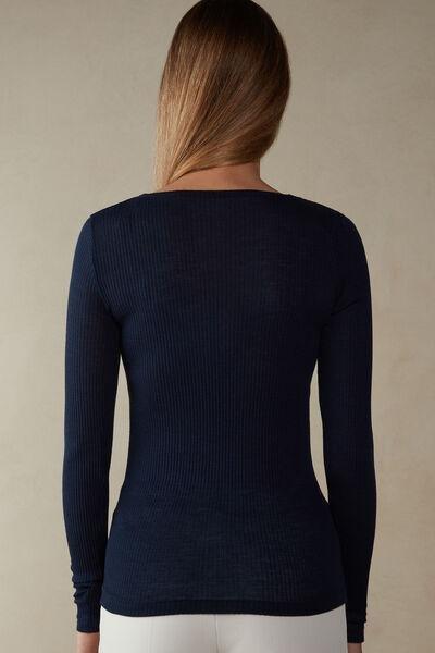Blue Ribbed Long-Sleeved Sweater, , large image number 3