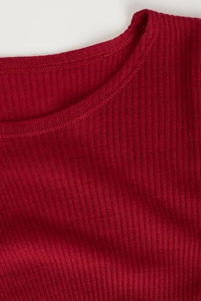 Red Silk Long-Sleeved Crew-Neck Max Top, Red, large image number 2