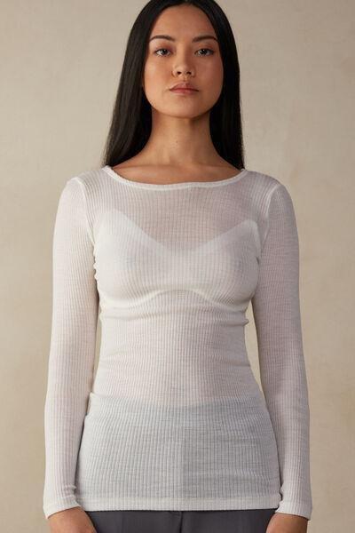 White Ribbed Long-Sleeved Sweater, , large image number 0