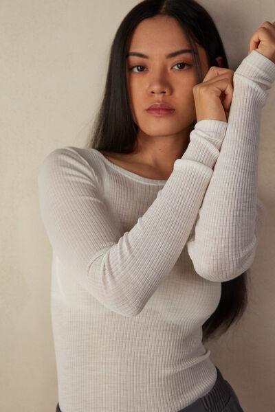 White Ribbed Long-Sleeved Sweater, , large image number 1