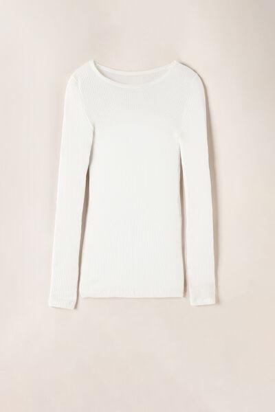 White Ribbed Long-Sleeved Sweater, , large image number 2