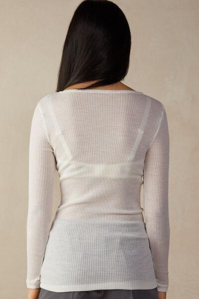 White Ribbed Long-Sleeved Sweater, , large image number 3